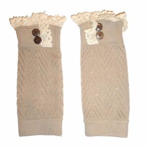 Beige Chevron Button Lace Boot Cuffs